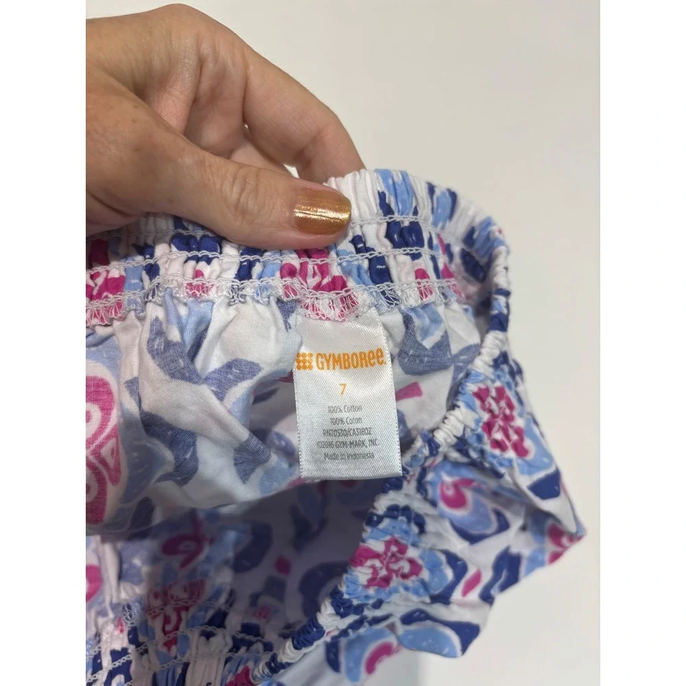 Gymboree Skirt Girls 7 White Pink Blue Floral Medallion Elastic Waist cotton